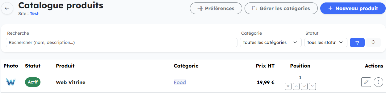 Gestion du catalogue