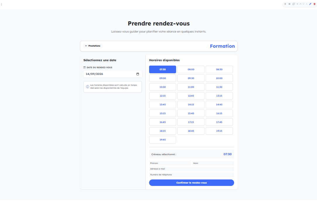 Réservation en ligne, intégrée à votre site
