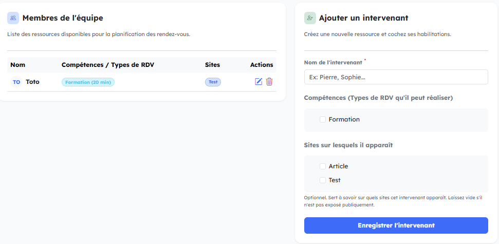 Gestion de l'équipe et des intervenants