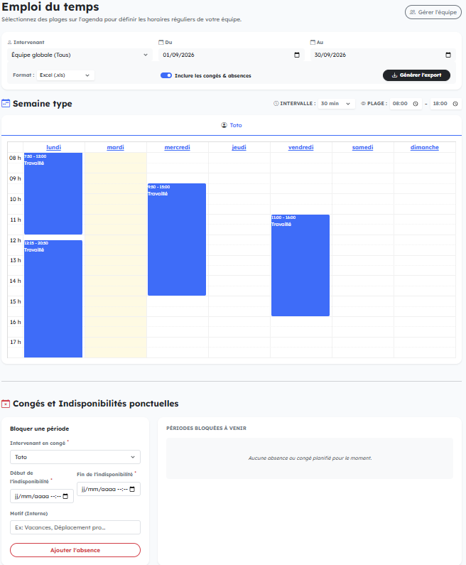 Horaires et congés